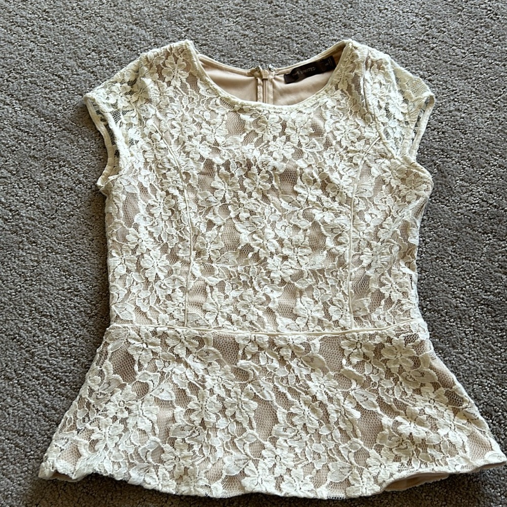 The Limited nude/cream lace peplum top with cap sleeves (size XS)